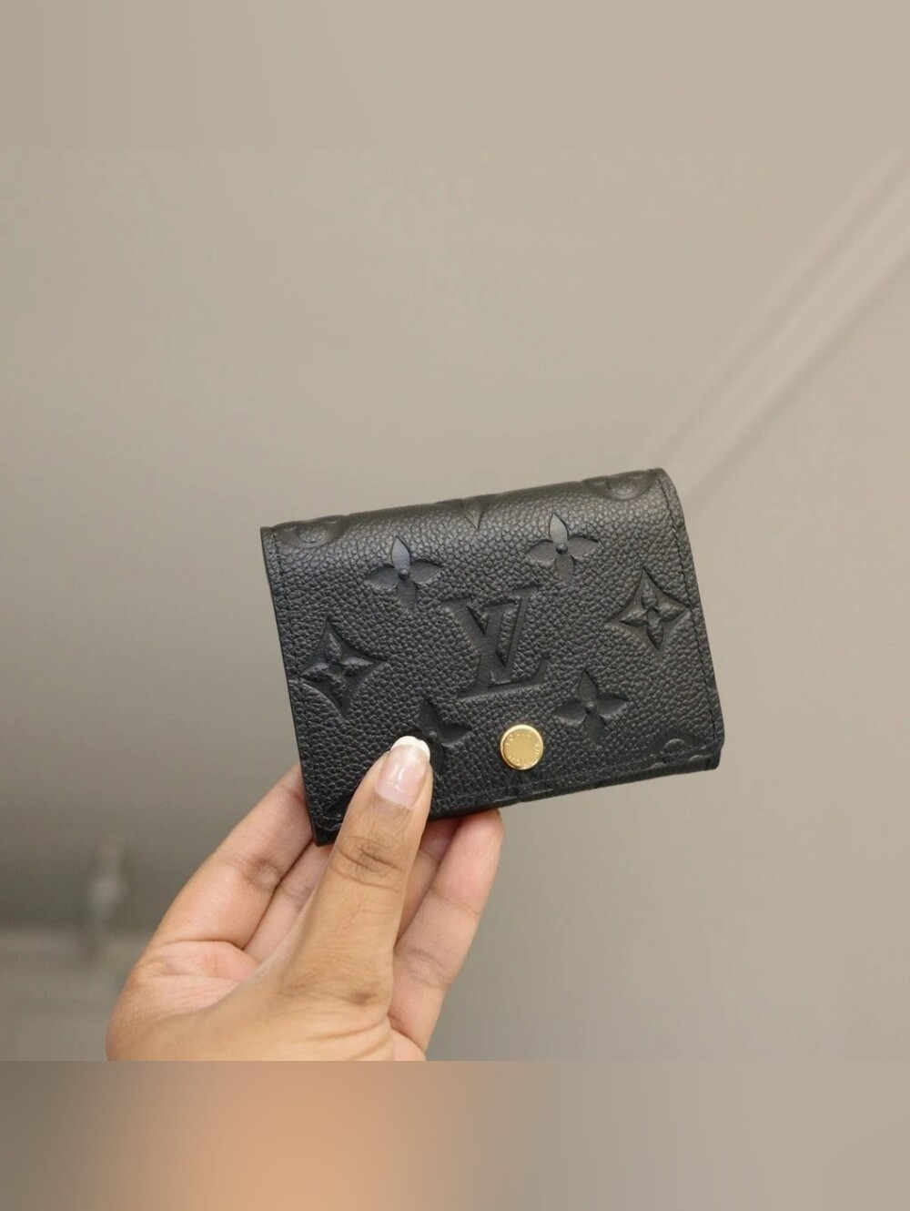 Louis Vuitton Black Embossed Monogram Business Card Holder with Gold Snap